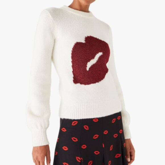 Kate Spade Cashmere Wool Sweater Womens large Ivory Sparkle Kiss Red Lip - Picture 8 of 8